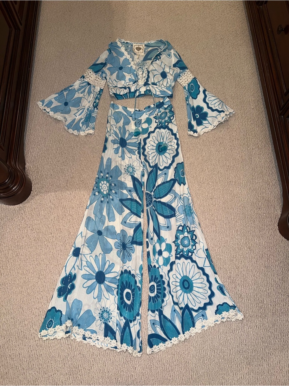 Blue and White Floral Flare Set